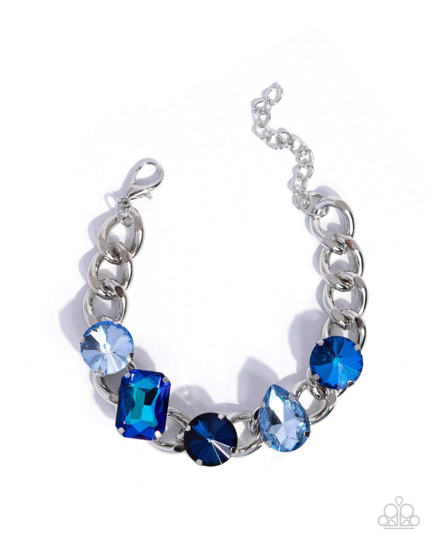Paparazzi Muted Malibu - Blue, Multicolored Silver Curb Chain Bracelet B2564