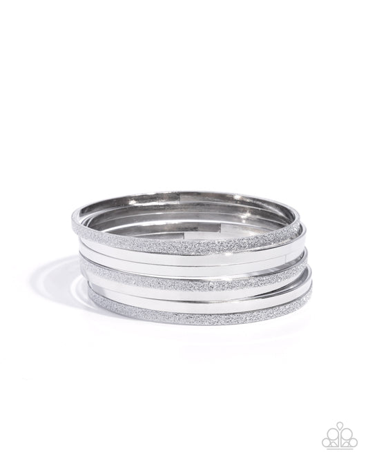 Paparazzi Grungy Glitter - Silver Bangle Set Of 7 Bracelets B2654