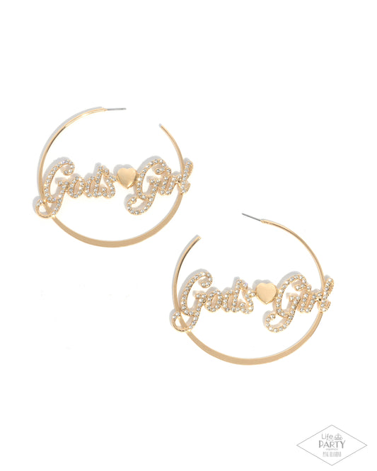 Paparazzi Shine with Purpose - Gold 3 Inch Hoop Earring Life Of The Party Pink Diamond Encore