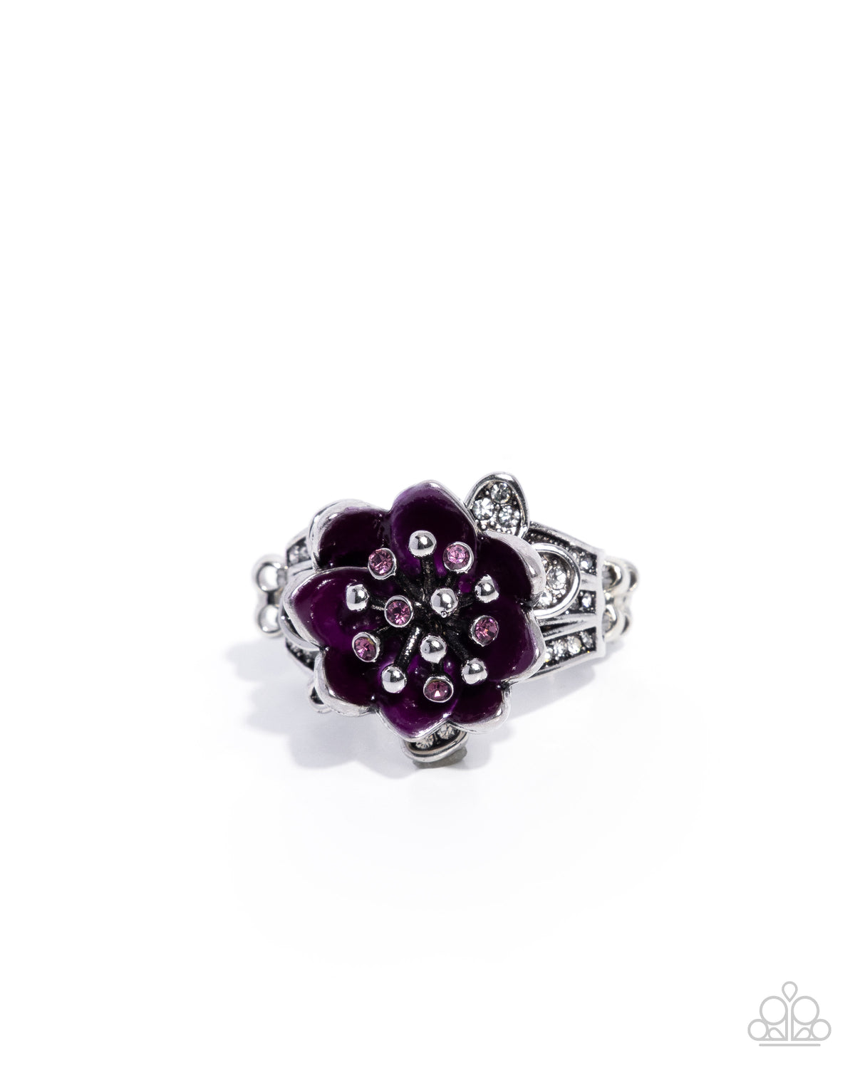 Paparazzi Annual Bloom - Purple Amethyst Rhinestone Silver Flower Ring