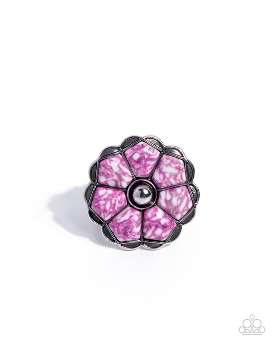 Paparazzi Breathless Blooms - Purple Swirled Stone Silver Flower Ring