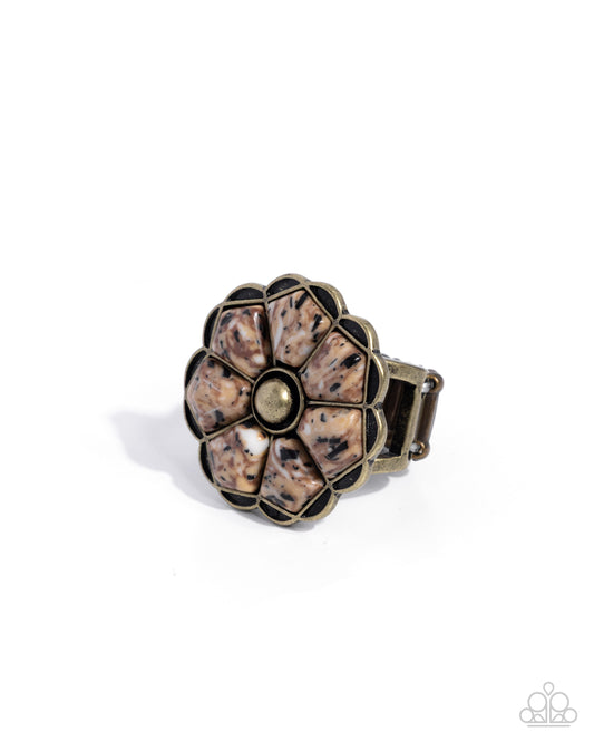 Paparazzi Breathless Blooms - Brass & Brown Spotted Stone Ring