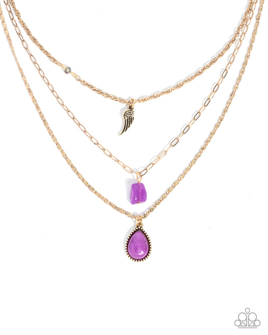 Paparazzi Angelic Anthem - Purple Amethyst Stone & Antiqued Gold Angel Wing Necklace N3877