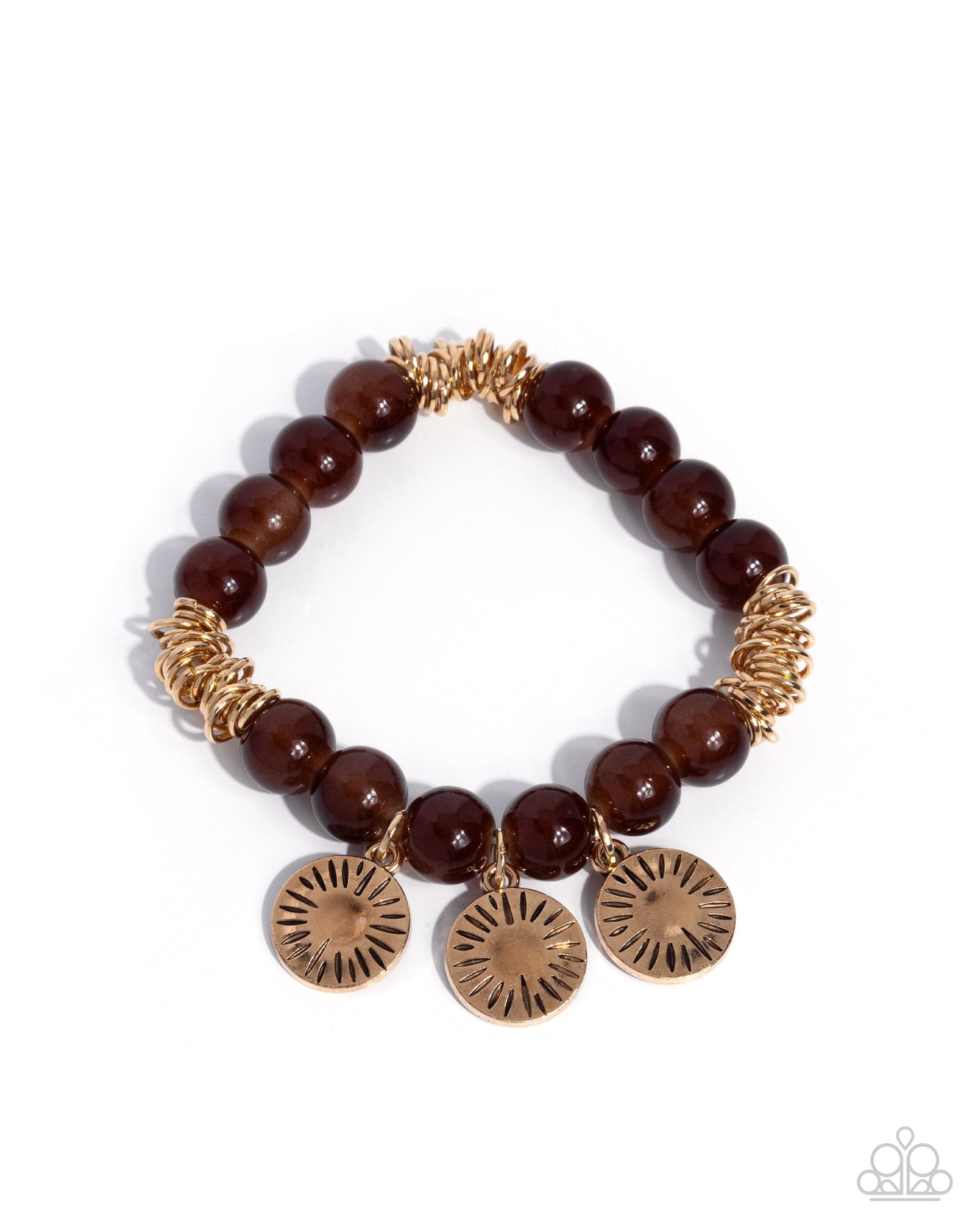 Paparazzi Daring Discs - Brown Bronze Bead & Gold Disc Stretch Bracelet