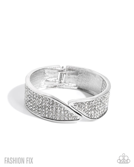 Paparazzi Fierce On Fleek - White Rhinestone Hinge Bracelet Magnificent Musings Fashion Fix Trend Blend January 2026