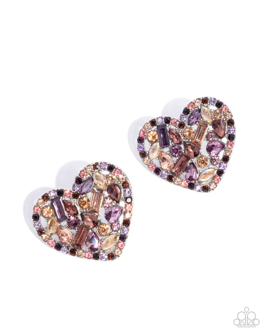 Paparazzi Courting Command - Purple, Multicolored Gem Heart Post Earring