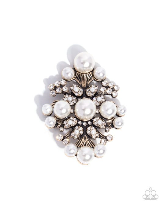 Paparazzi Peaceful Polish - Gold & White Pearl Lapel Pin Brooch BR033