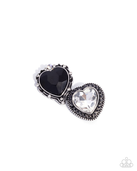 Paparazzi Endless Elevation - Black & White Heart Gem Lapel Pin Brooch BR034