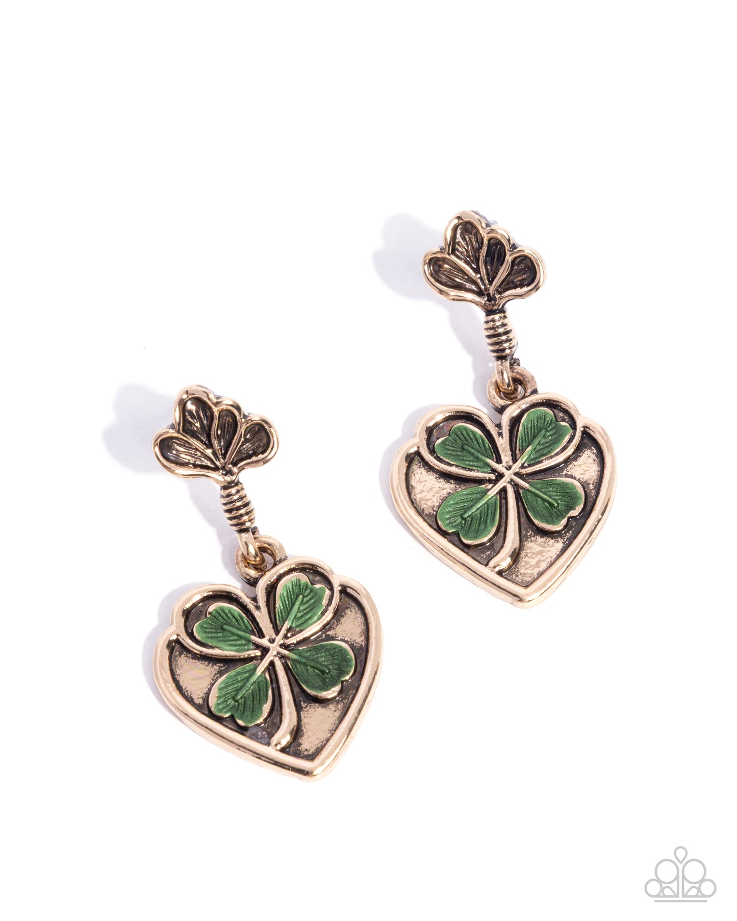 Paparazzi Confident Clover - Green Clover Gold Post St. Patrick's Day Earring E3335