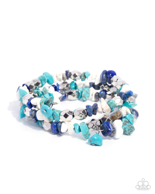 Paparazzi Santa Fe Surrender - Blue, Lapis, Turquoise, White Quartz Stone Coil Bracelet B2535