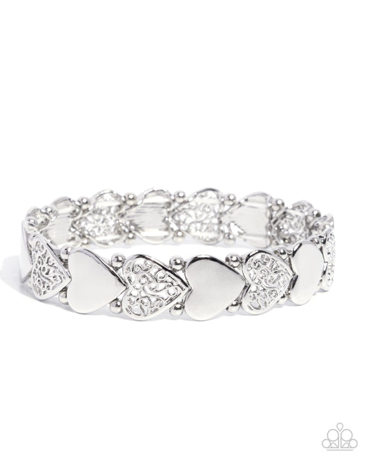 Paparazzi Handcrafted Heartthrob - Silver Heart Stretch Bracelet
