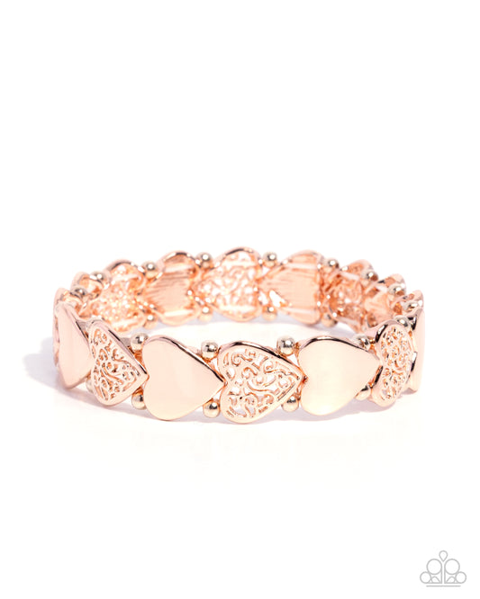 Paparazzi Handcrafted Heartthrob - Rose Gold Heart Stretch Bracelet