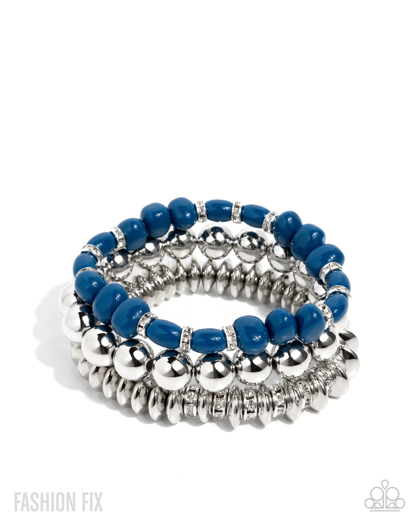 Paparazzi Timeless Tangibility - Blue & Silver Set Of 3 Stretch Bracelets Glimpses Of Malibu Fashion Fix November 2025