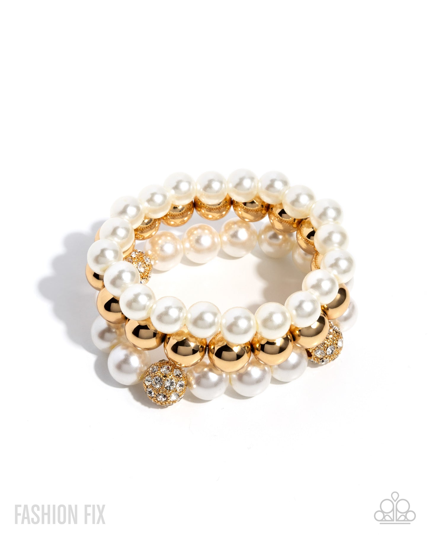 Paparazzi Commanding the Court - Gold & White Pearl Set Of 3 Stretch Bracelets Fashion Fix November 2025