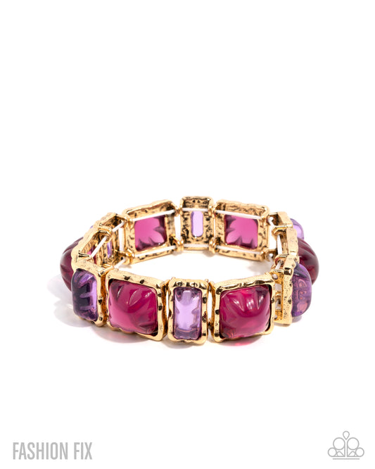 Paparazzi Retro Radical - Purple, Lavender & Damson Acrylic Gold Stretch Bracelet Glimpses Of Malibu Fashion Fix December 2025 B2540