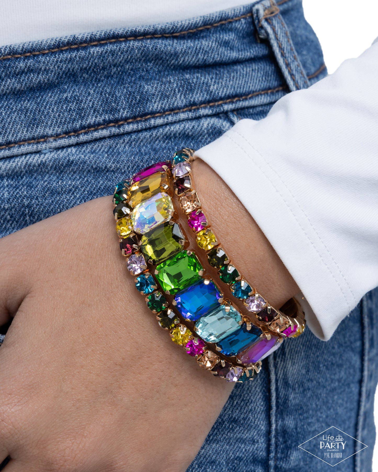 Paparazzi Candescent Caliber - Multicolored Gem Set Of 3 Stretch Bracelets Pink Diamond Life Of The Party