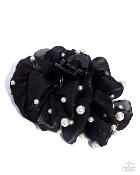Paparazzi Pearl Page - Black Fabric White Pearl Hair Claw Clip H0260