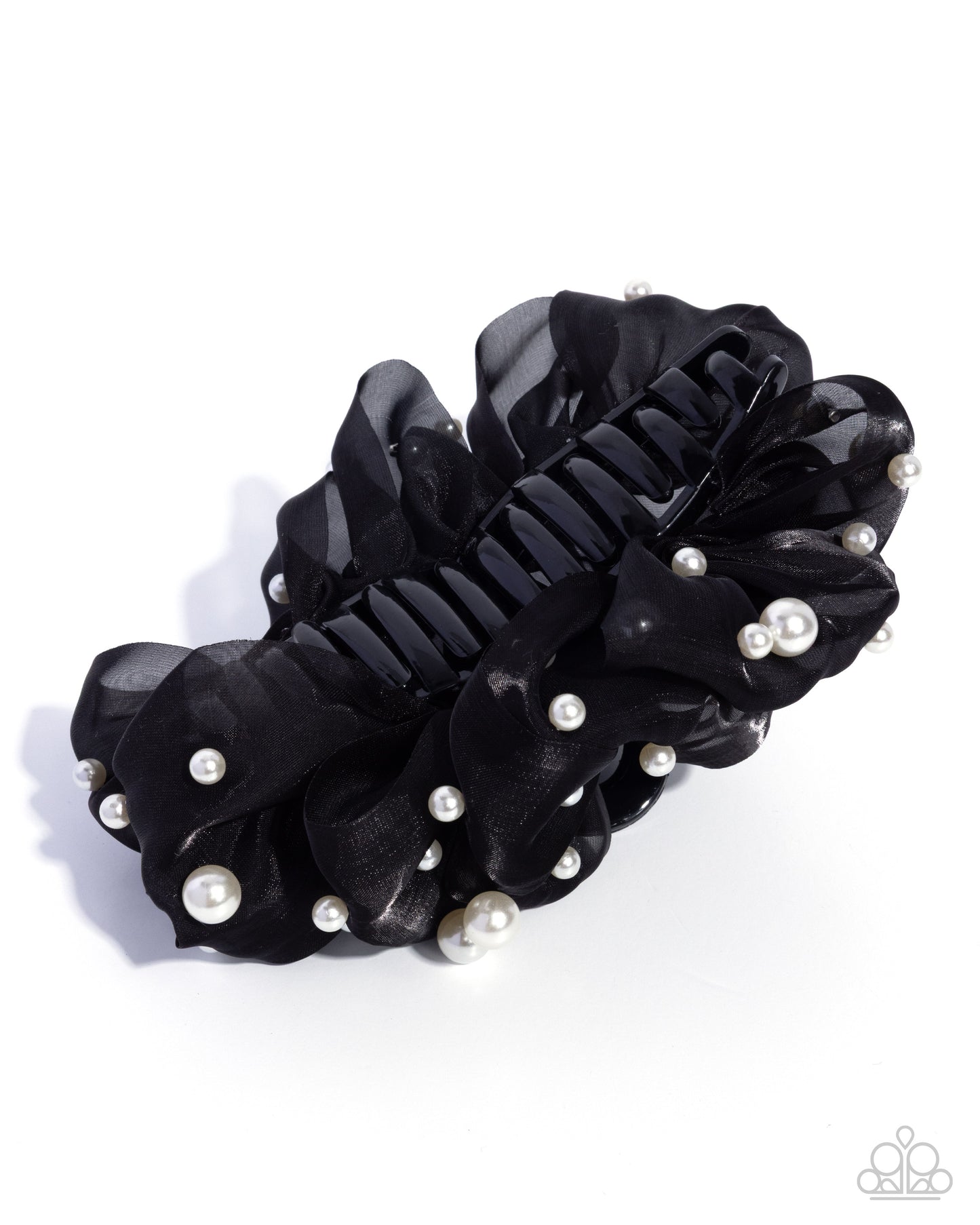 Paparazzi Pearl Page - Black Fabric White Pearl Hair Claw Clip H0260