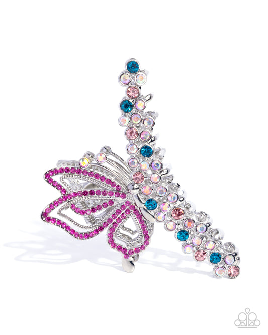 Paparazzi Admirable Administration - Pink, White, Fuchsia, Rose Iridescent Rhinestone Silver Hair Claw Clip H0262
