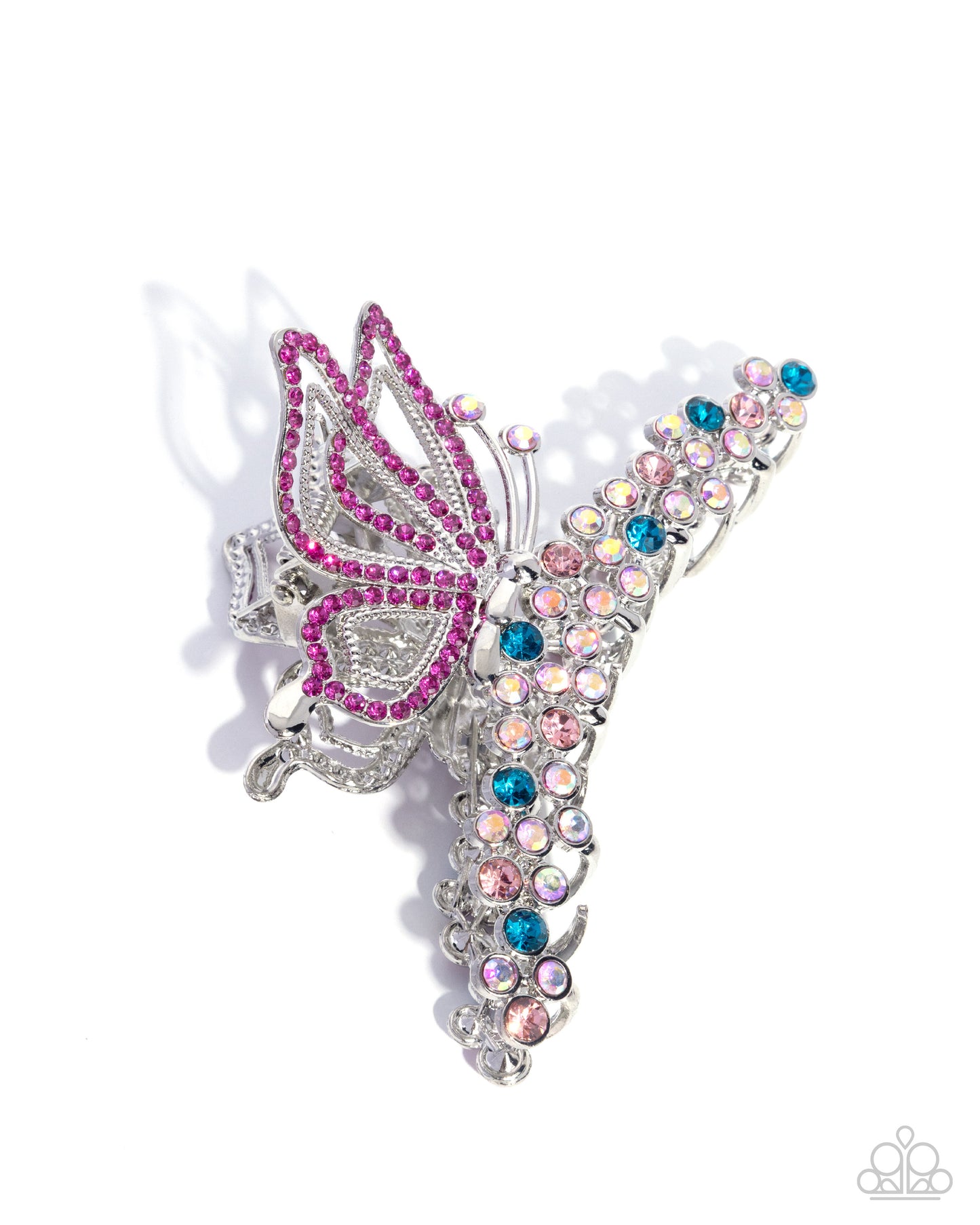 Paparazzi Admirable Administration - Pink, White, Fuchsia, Rose Iridescent Rhinestone Silver Hair Claw Clip H0262