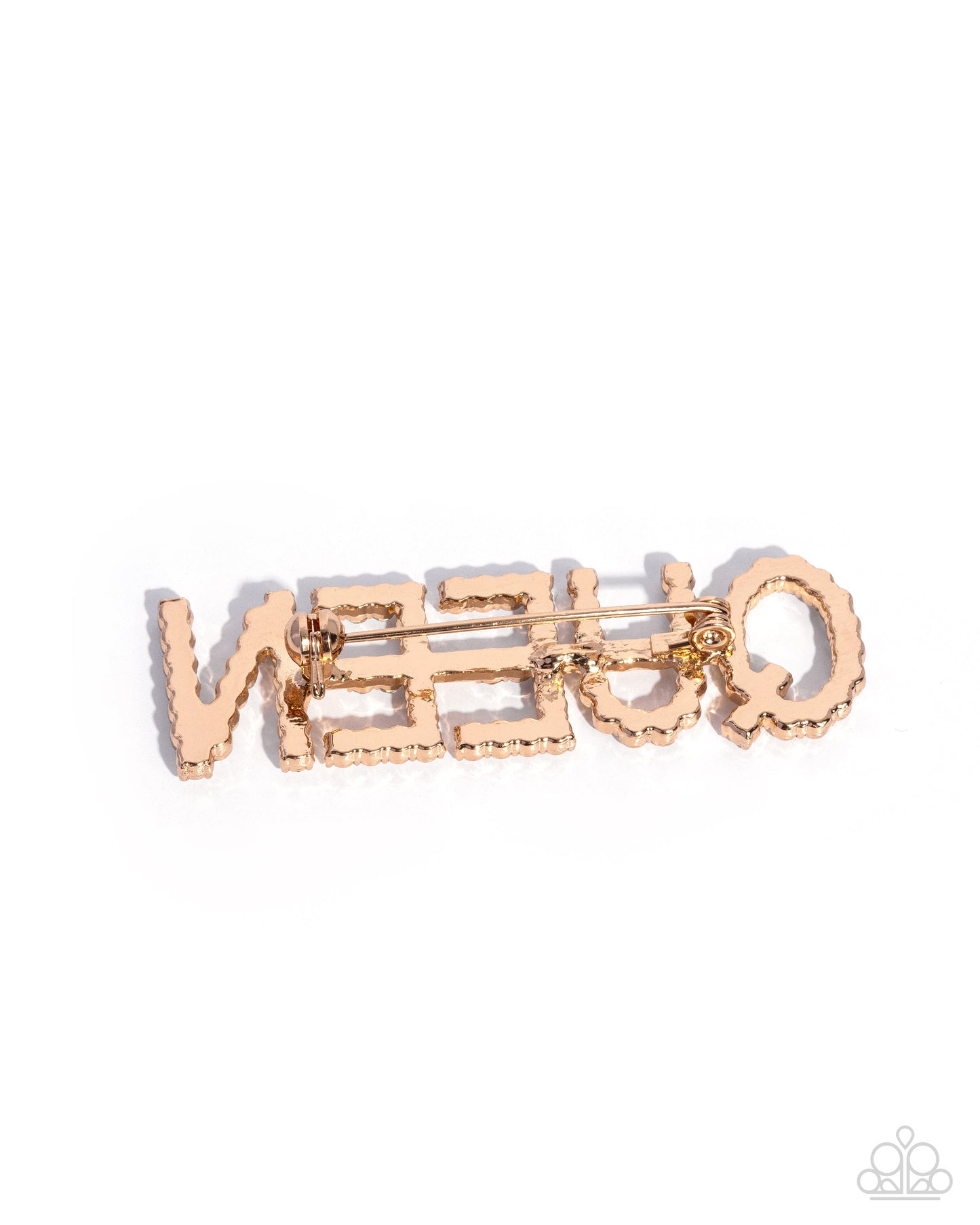 Paparazzi Queen Behavior - Gold & White Rhinestone "QUEEN" Lapel Pin Brooch BR036