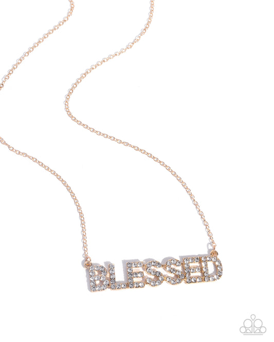 Paparazzi Blessed Benefit - Gold & White Rhinestone "BLESSED" Inspirational Necklace N2895