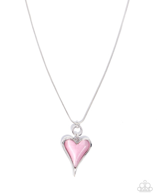 Paparazzi Romantic Renewal - Pink Cat's Eye Heart Necklace N3867