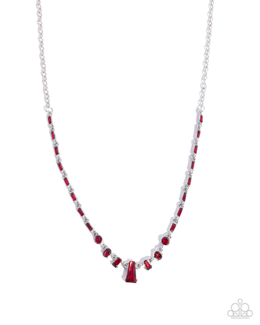 Paparazzi Boyfriends Gift - Red Gem & Rhinestone Silver Necklace N1465