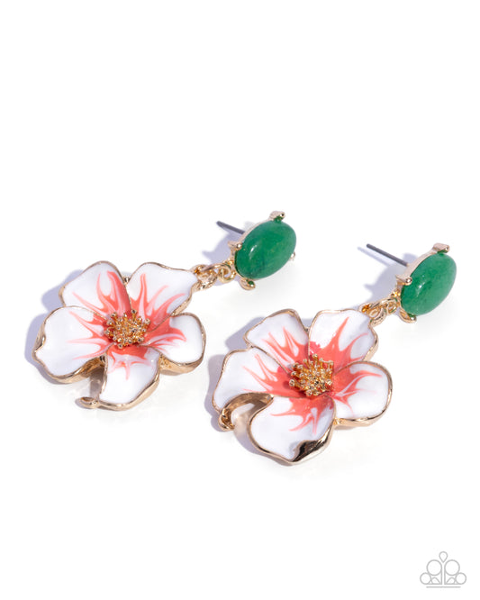 Paparazzi Picturesque Painting - Green Jade Gold Flower Post Earring E3478