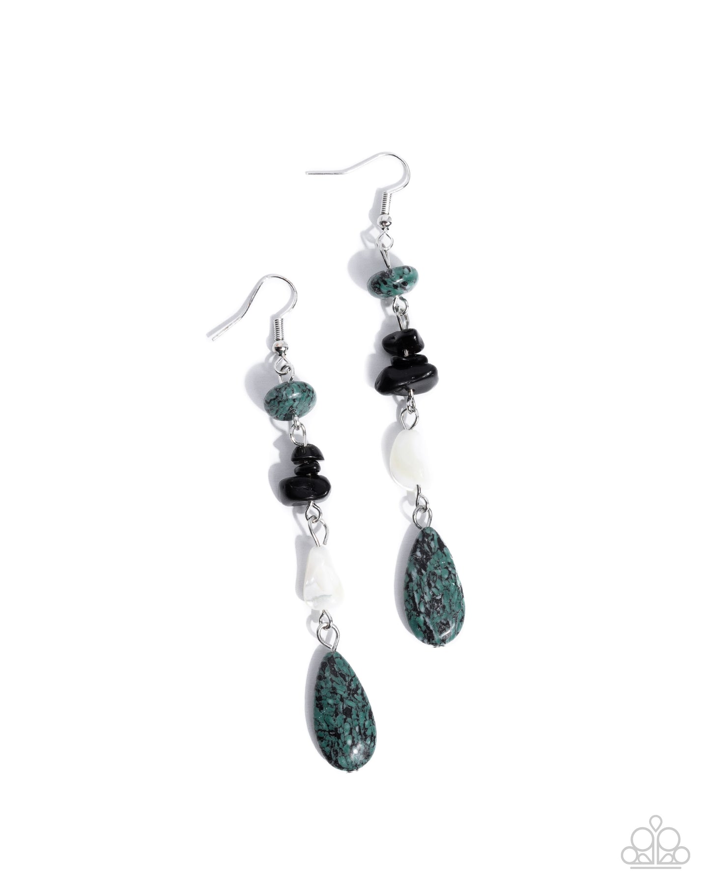 Paparazzi Going Desert to Desert - Green, Black Stone & White Shell Earring E3356