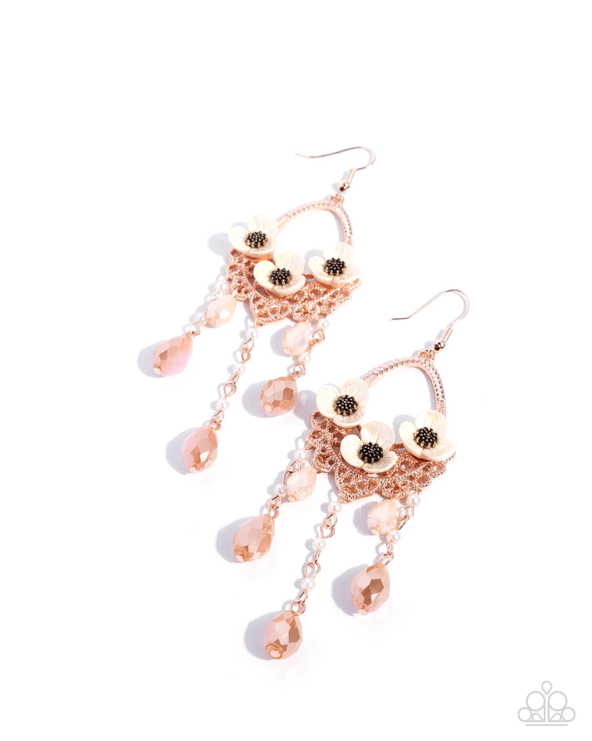 Paparazzi Posy Pose - Pink Opalescent UV Shimmery Teardrop Beaded Gold Earring E3466