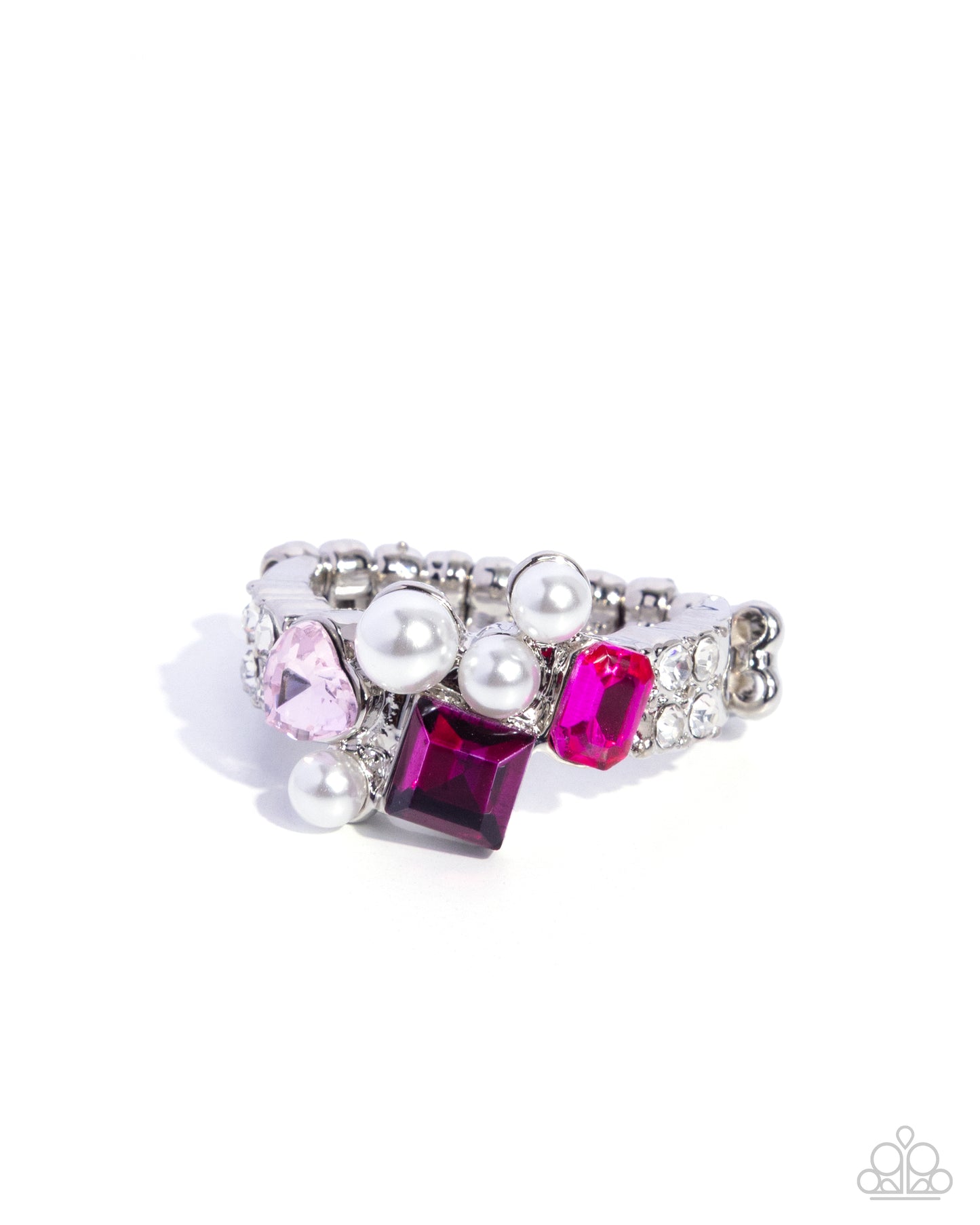 Paparazzi Stuck In The Moment - Pink Heart, White Rhinestone & White Pearl Ring R1386