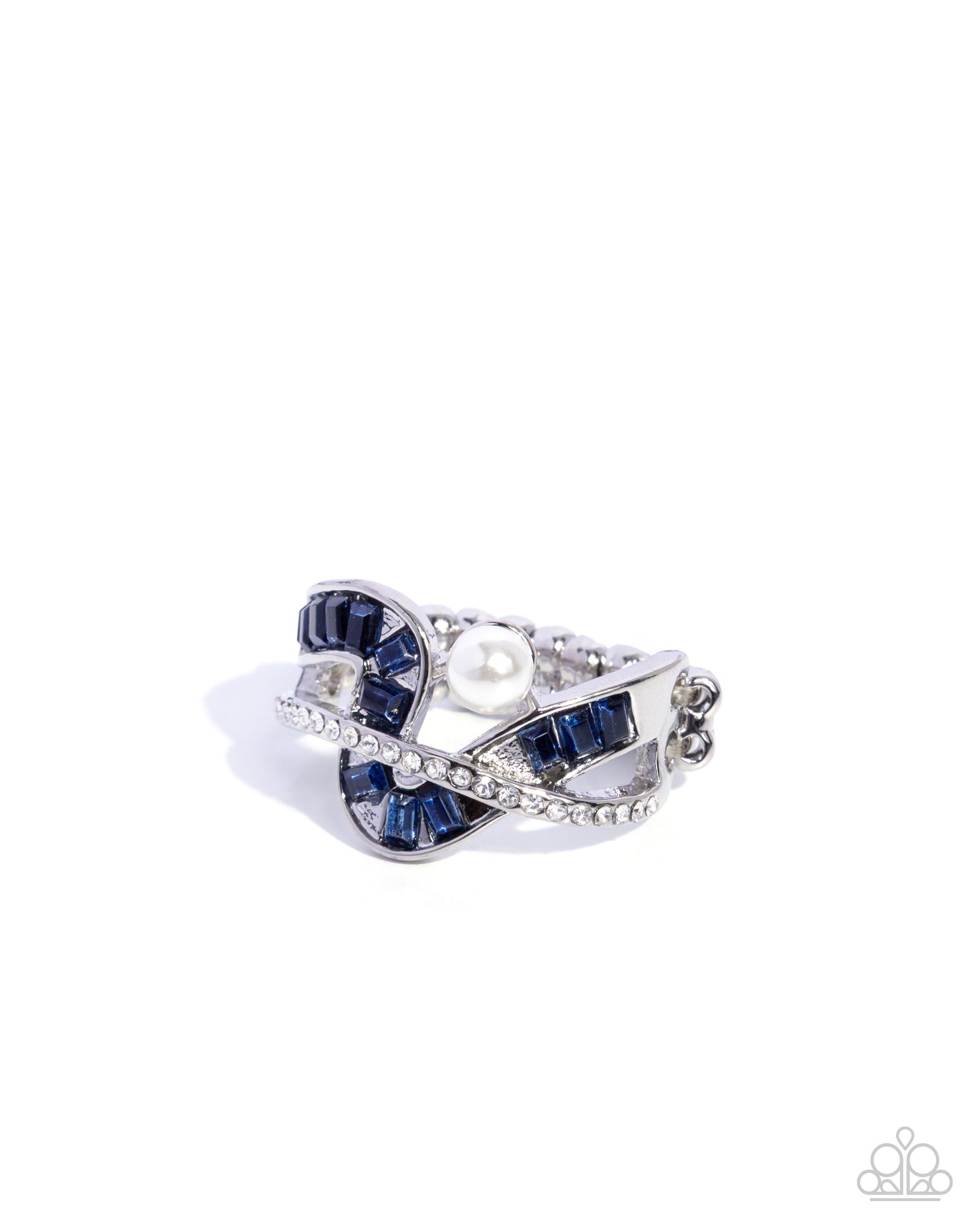 Paparazzi Pearl Polaroid - Blue Gem, White Rhinestone & White Pearl Ring R1393