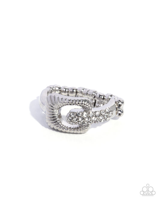 Paparazzi Captivating Confidence - White Rhinestone Buckle Style Ring R1374