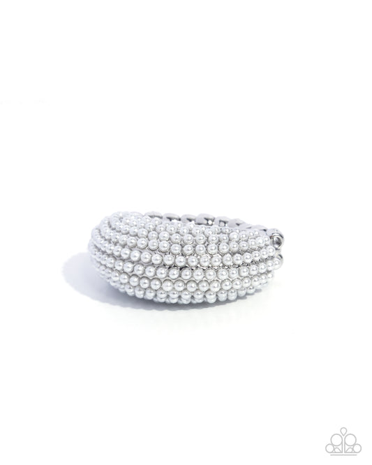 Paparazzi Opulent Overboard - White Pearl Silver Ring