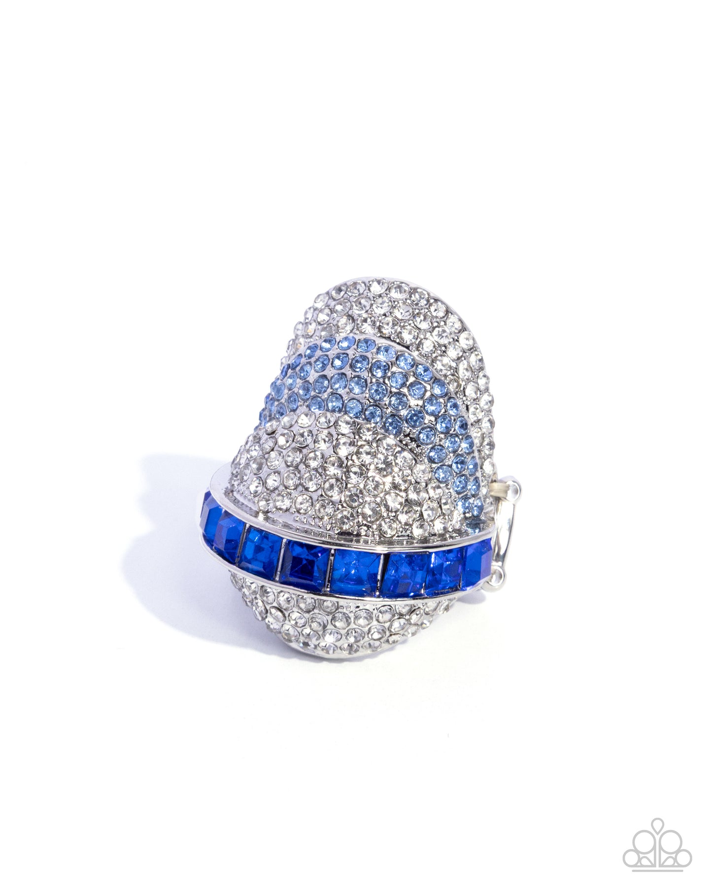 Paparazzi Glittery Gauge - Blue - Light Sapphire & White Rhinestone Oversized Ring R1179