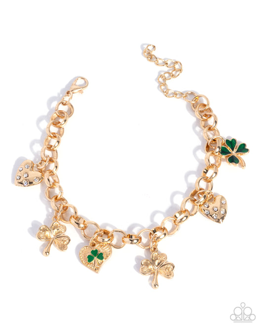 Paparazzi Leisure Luck - Green & Gold Clover Charm Style St. Patrick's Day Bracelet B2641