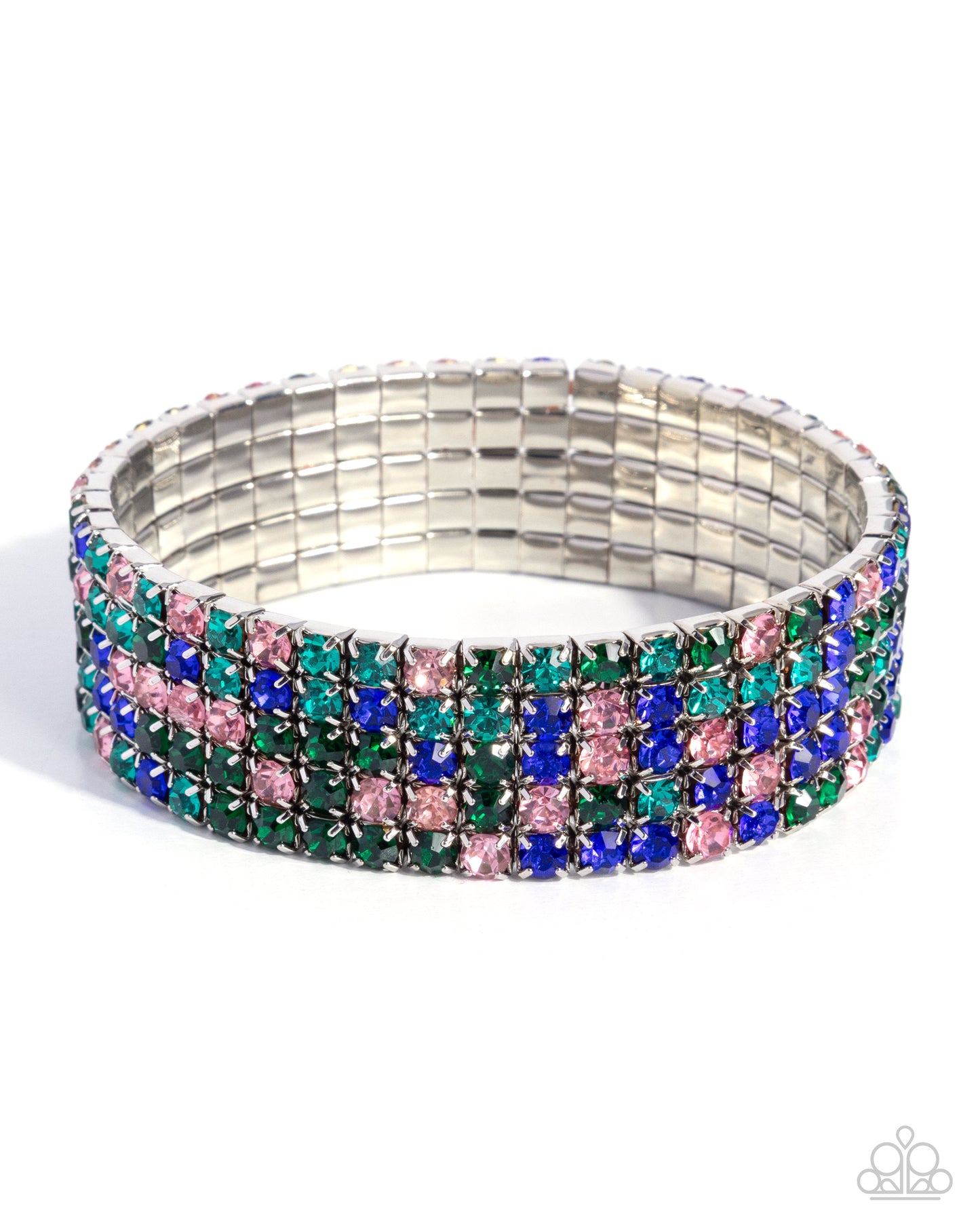 Paparazzi Shimmery Sequence - Green, Blue, Pink, Multicolored Gem Stretch Bracelet B2261