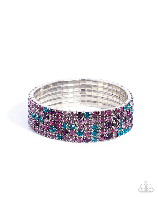 Paparazzi Shimmery Sequence - Purple Blue Rhinestone Stretch Bracelet B2667