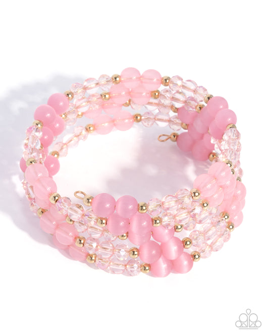 Paparazzi Classy Coil - Pink Opalescent Finish Bead Coil Bracelet B0106