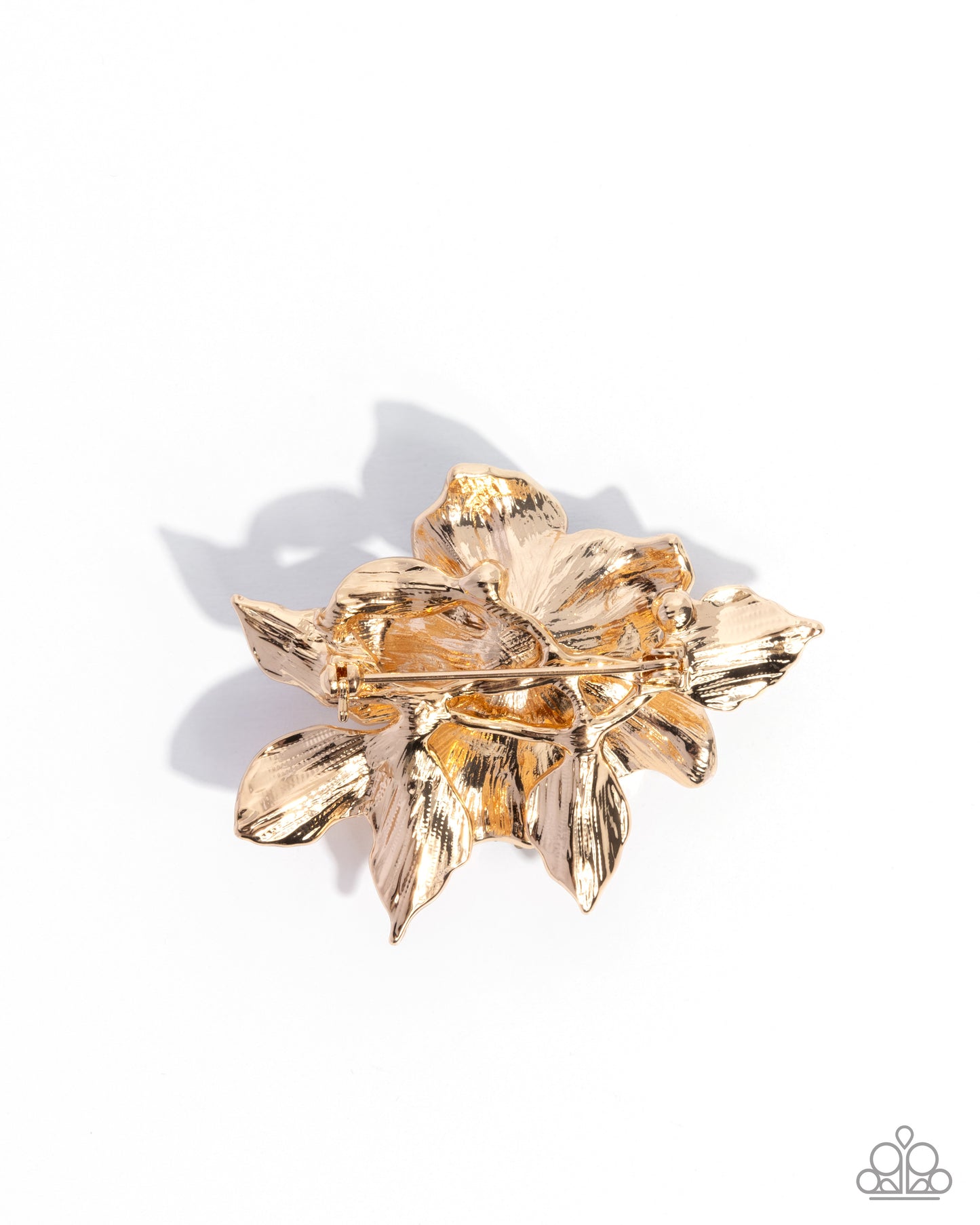 Paparazzi Pampered Prelude - Multi Gold, White Pearl Painted & White Rhinestone Flower Lapel Pin Brooch BR028
