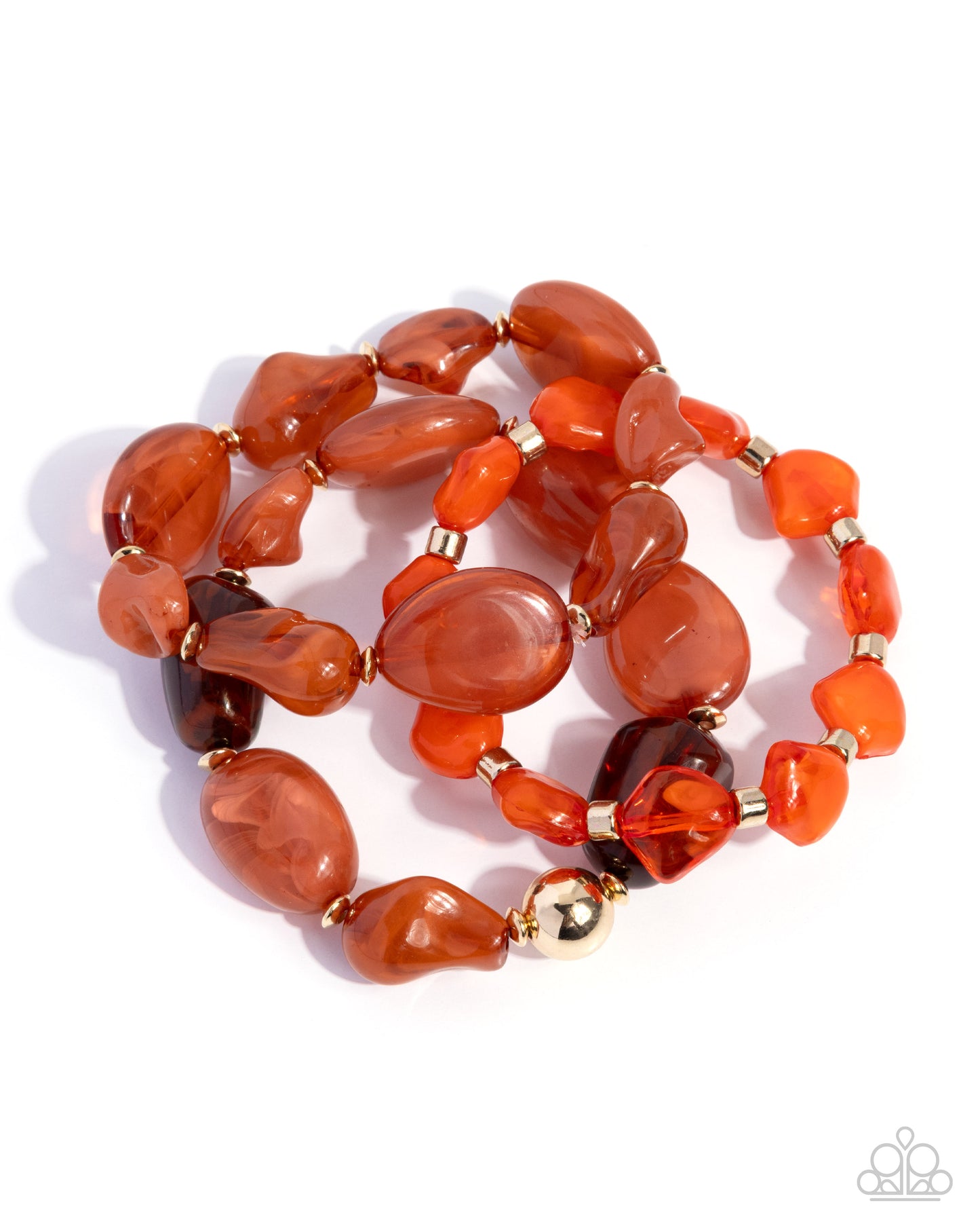 Paparazzi Soothing Stack - Orange & Brown Multicolored Acrylic Bead Set Of 3 Bracelets B2607