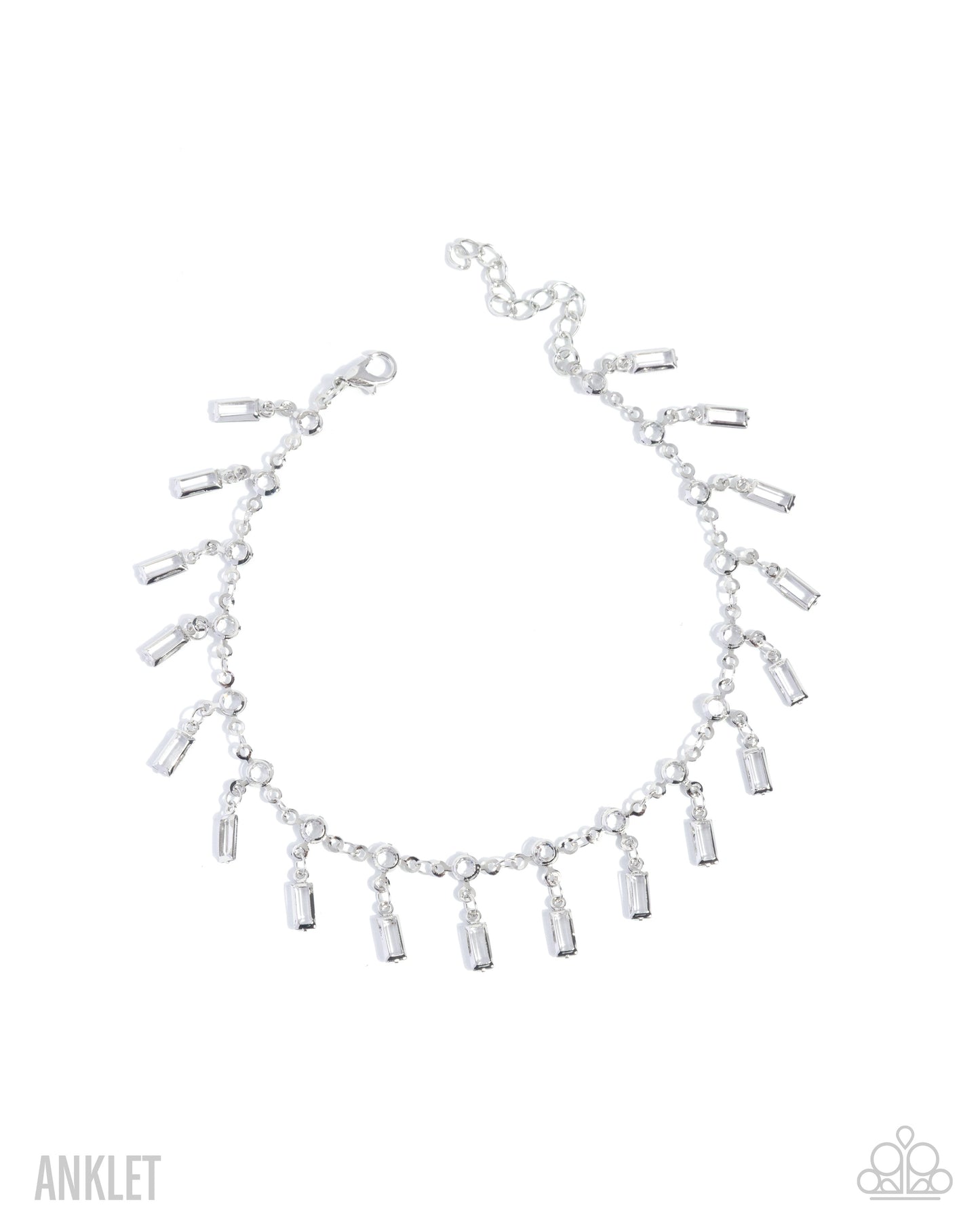 Paparazzi Effervescent Element - White Silver Baguette Bead Anklet