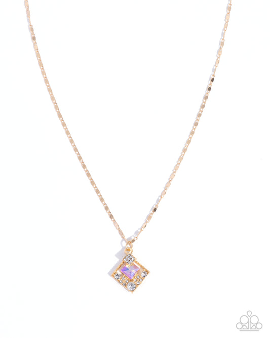 Paparazzi Sentimental Squares - Yellow Gem, White Rhinestone Gold Necklace N3762