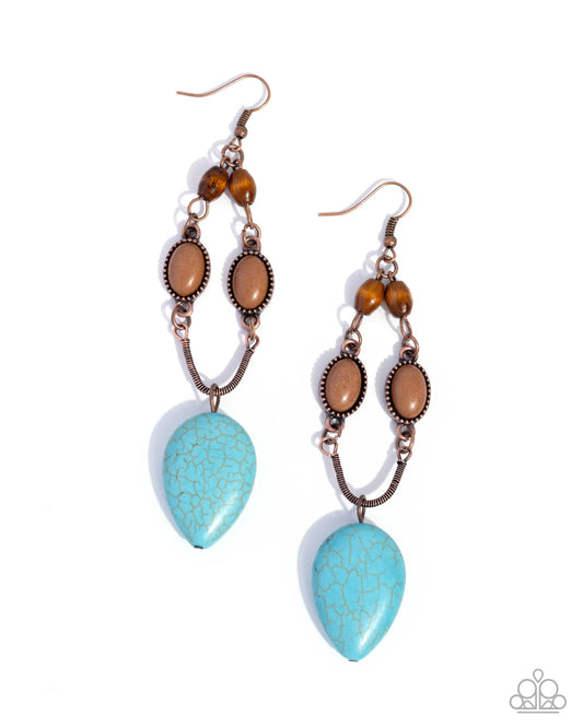 Paparazzi Authentic Advance - Copper, Brown Stone & Turquoise Teardrop Stone Earring E3483