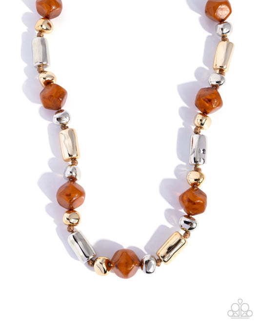 Paparazzi Danger Zone Delight - Brown, Gold & Milky Bronze Brown Bead Necklace