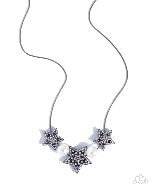 Paparazzi Stellar Scout - Black Gunmetal & White Rhinestone Star Necklace N3924