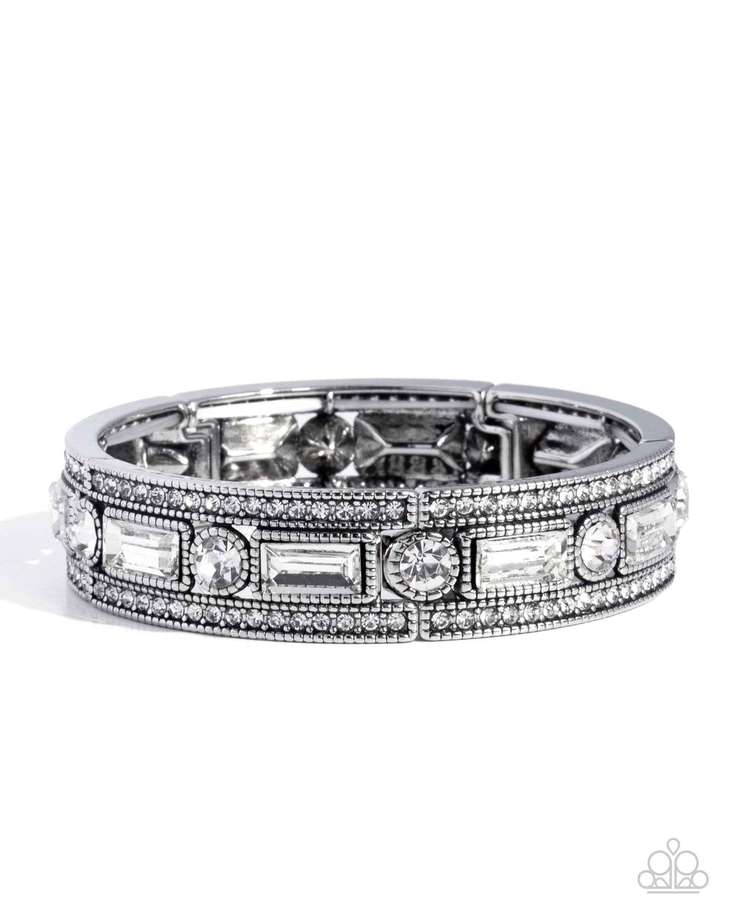 Paparazzi Twinkling Tiers - White Gem Silver Stretch Bracelet B2680