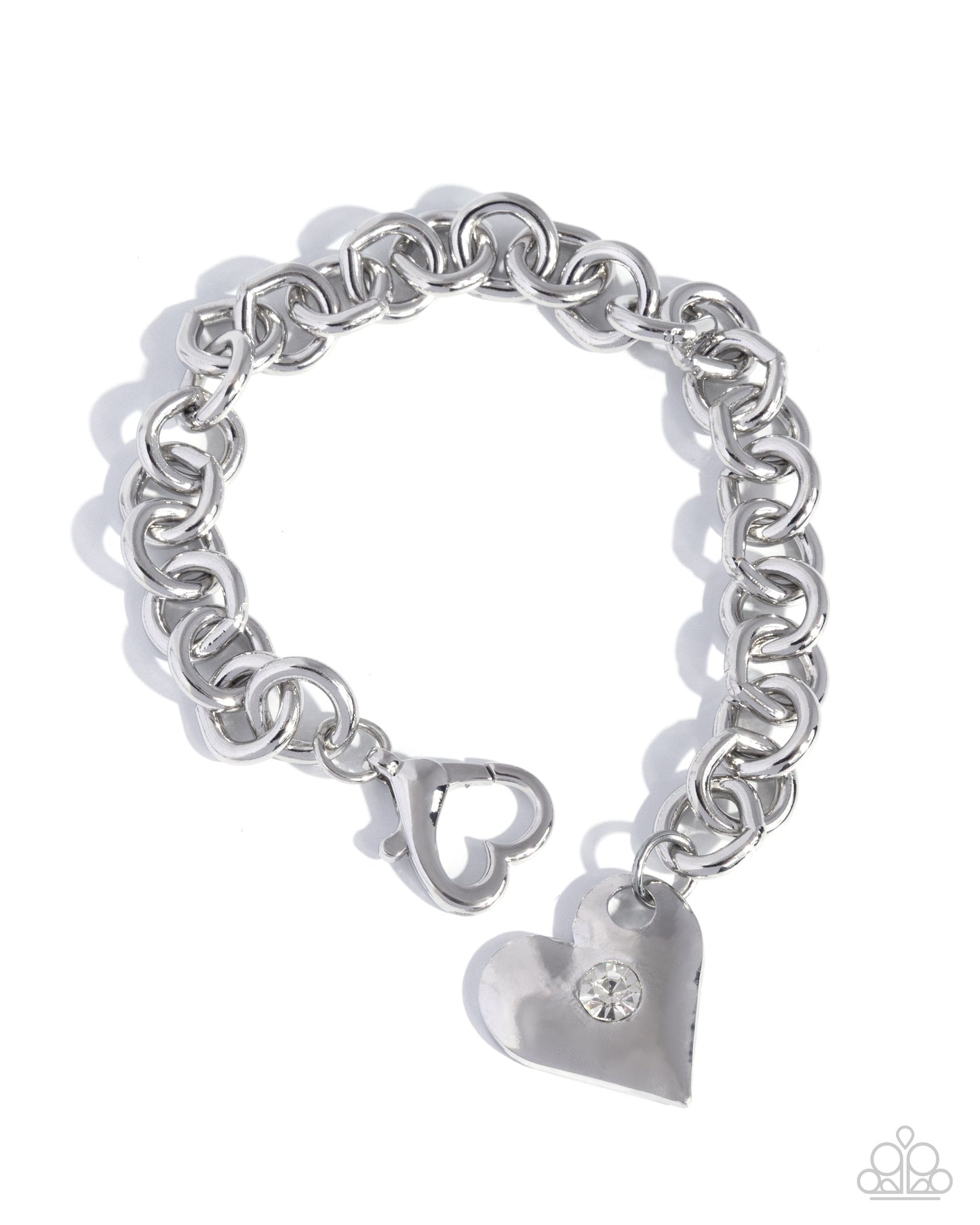 Paparazzi Full of Affection - White Rhinestone & Silver Heart Bracelet B2587