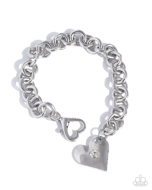 Paparazzi Full of Affection - White Rhinestone & Silver Heart Bracelet B2587